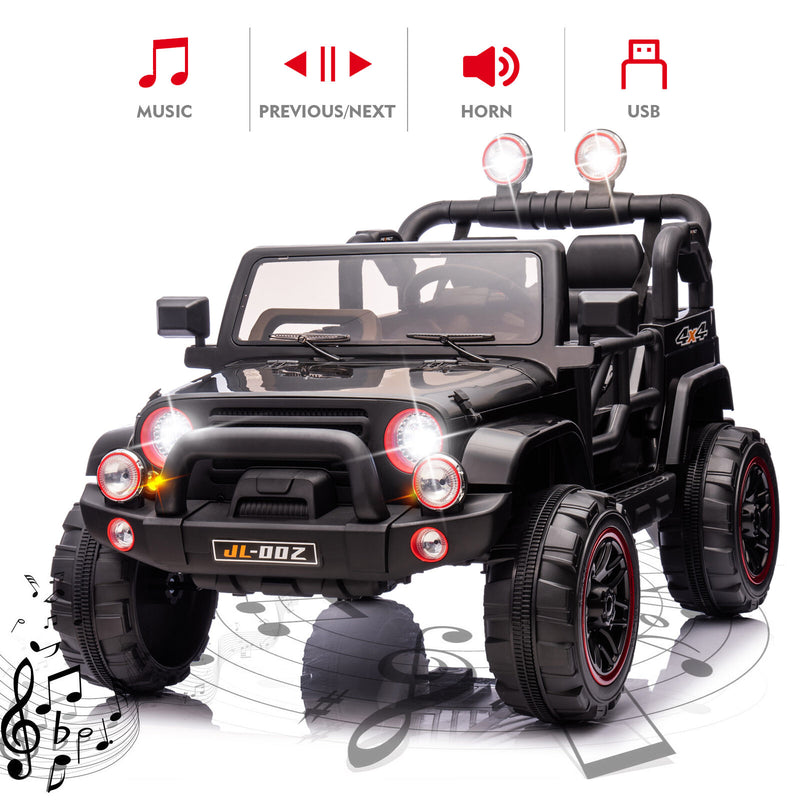 12V Black Kids Ride-On Truck with 3 Speeds, LED Lights, MP3, and Remote Control Magic Cars 8