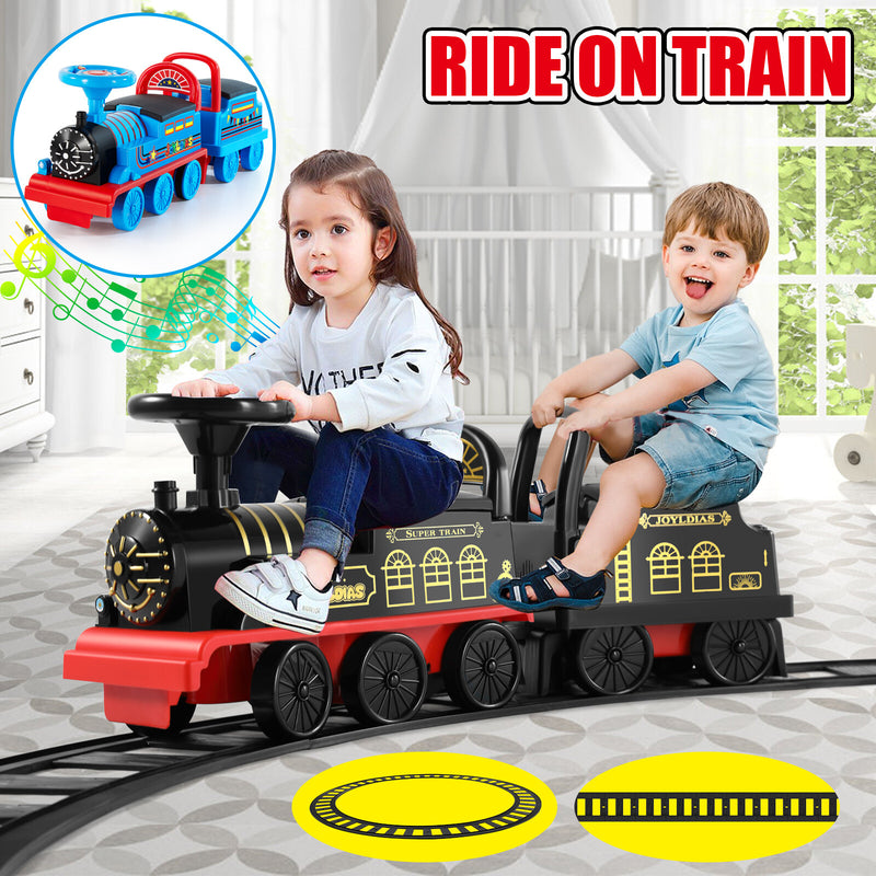 6V Black/Blue Electric Ride-On Train with Storage and Lights for 1–3 Year Olds Magic Cars 12