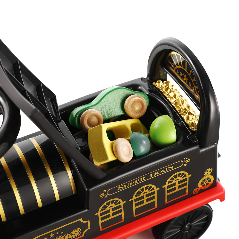 6V Kids Electric Ride-On Train with Tracks, Music & Lights for Ages 1–3 – Black/Blue Magic Cars 9