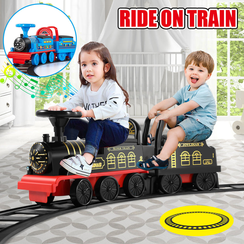 6V Electric Ride-On Train for Kids Ages 1–3 with Track, Lights and Music – Black/Blue Magic Cars 12