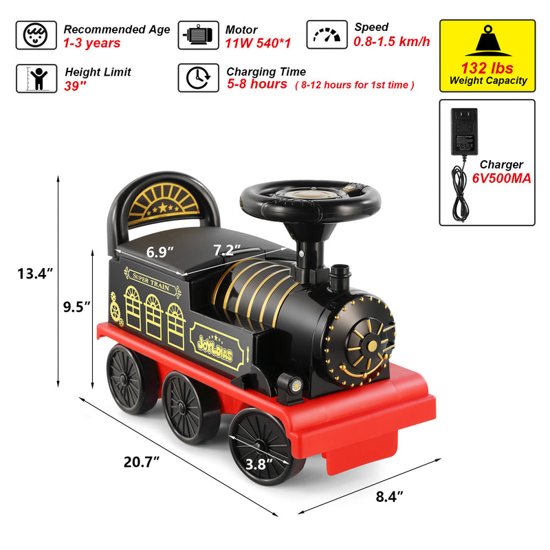 6V Ride-On Train Toy with Lights and Music for Toddlers 1-3 Years Black/Blue Magic Cars 4