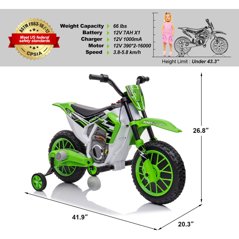 Green 12V Electric Kids Ride-On Dirt Bike Motorcycle with Training Wheels Magic Cars 2