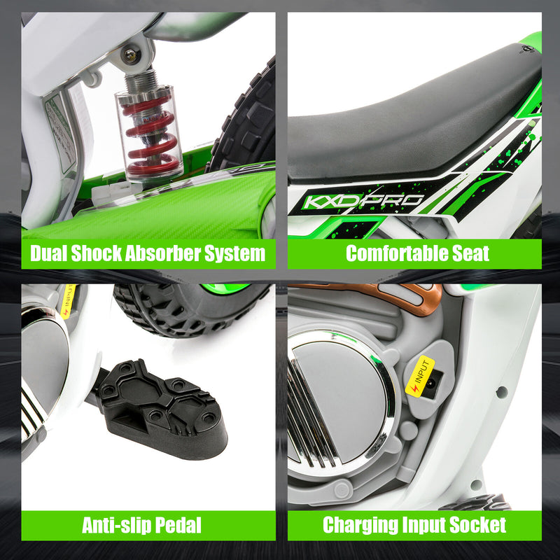 Green 12V Electric Kids Ride-On Dirt Bike Motorcycle with Training Wheels Magic Cars 6