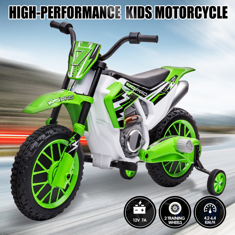 Green 12V Electric Kids Ride-On Dirt Bike Motorcycle with Training Wheels Magic Cars Variant 0