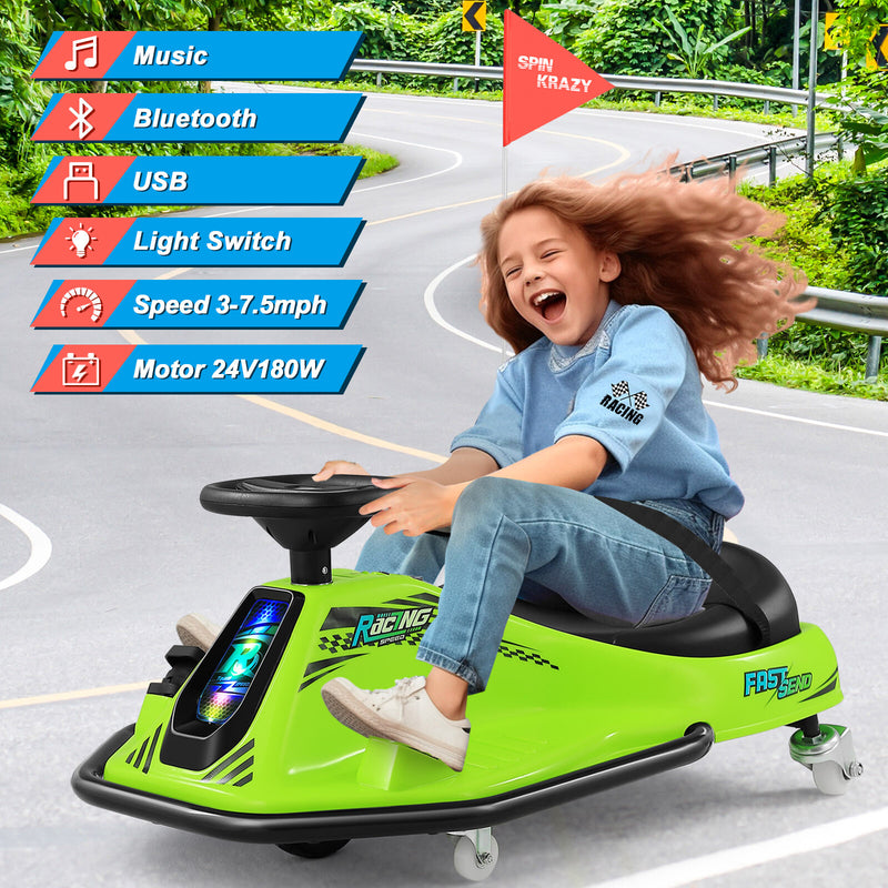 Green 24V Electric Drifting Go-Kart with Adjustable Speeds for Kids Magic Cars 0