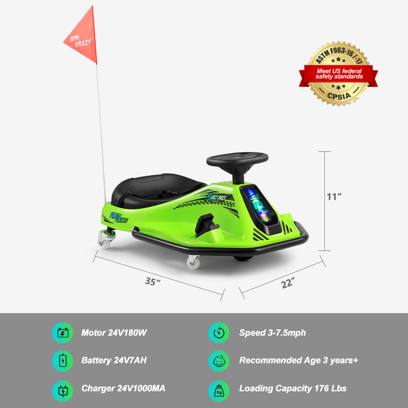 Green 24V Electric Drifting Go-Kart with Adjustable Speeds for Kids Magic Cars 4