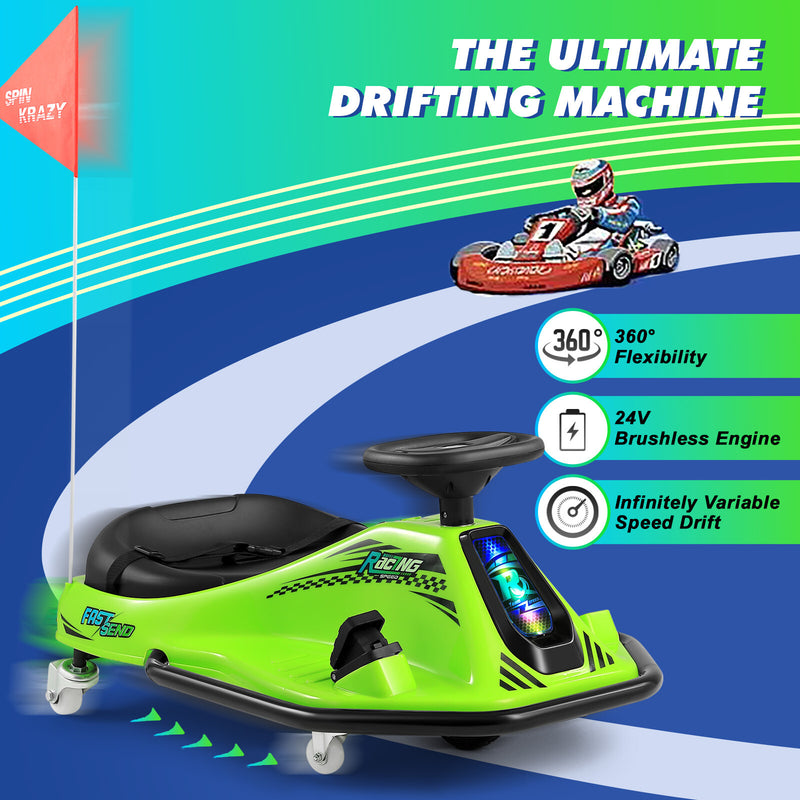Green 24V Electric Drifting Go-Kart with Adjustable Speeds for Kids Magic Cars 6