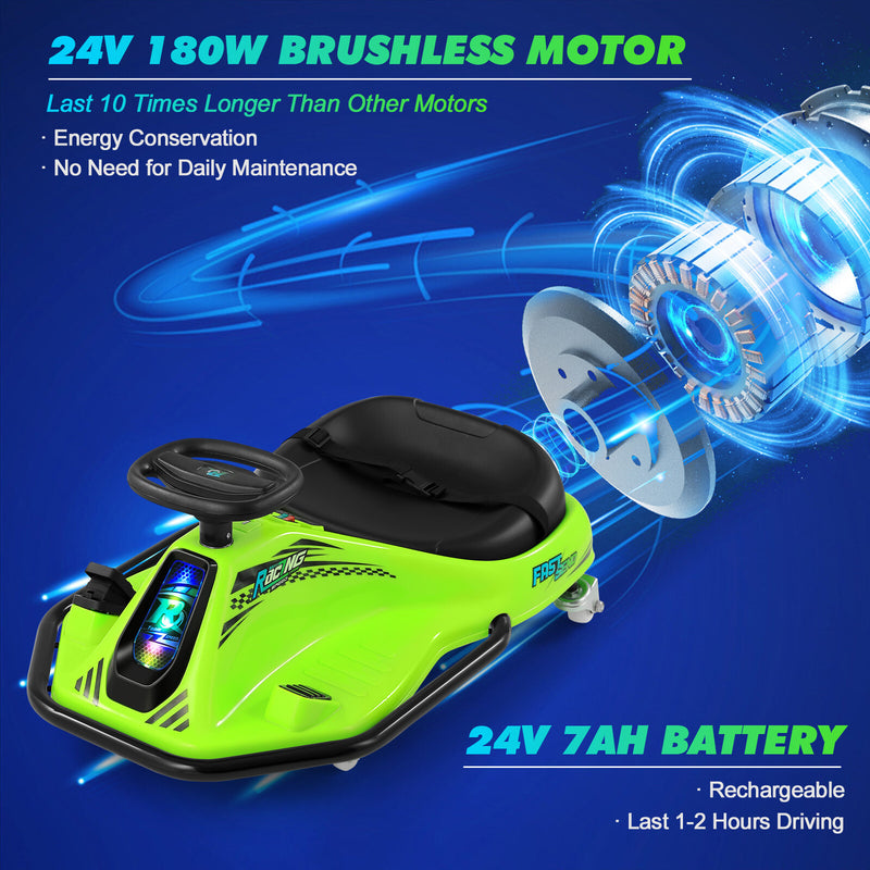 Green 24V Electric Drifting Go-Kart with Adjustable Speeds for Kids Magic Cars 7