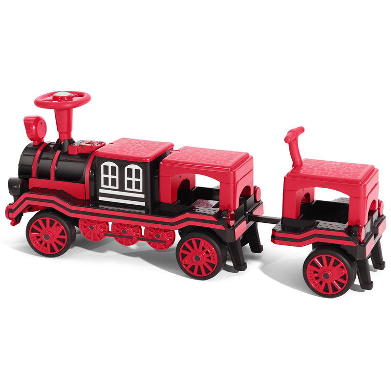 Large 2-Seater Red 12V Kids Electric Ride-On Train with Carriage and Music Magic Cars 17