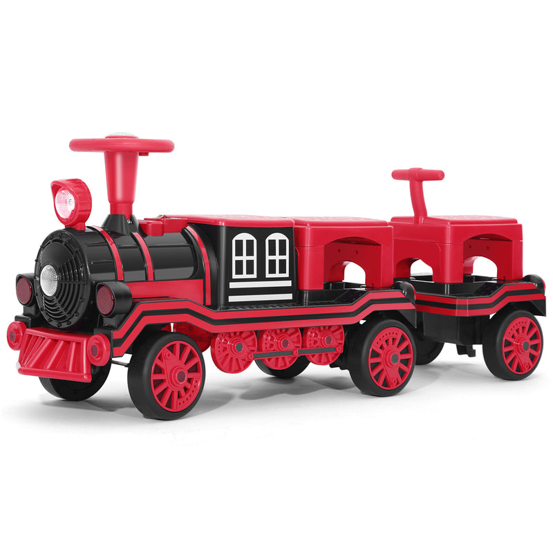Large 2-Seater Red 12V Kids Electric Ride-On Train with Carriage and Music Magic Cars 18