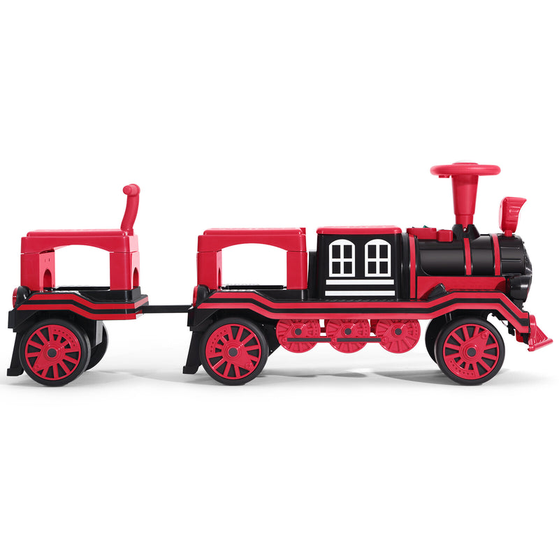 Large 2-Seater Red 12V Kids Electric Ride-On Train with Carriage and Music Magic Cars 20