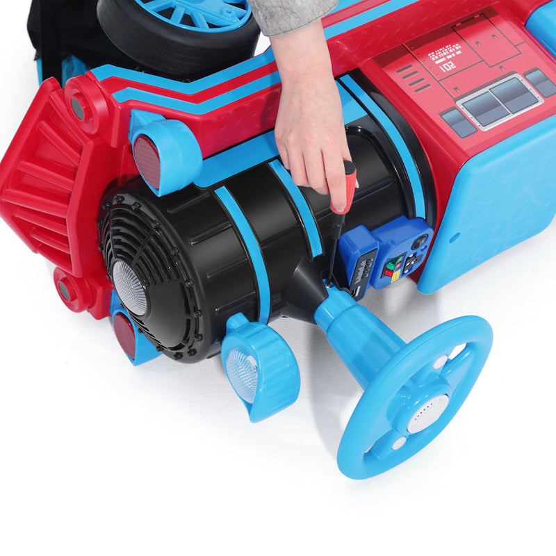 Large 12V Electric 2-Seater Blue Kids Ride-On Train with Carriage and 2 Speeds Magic Cars 13