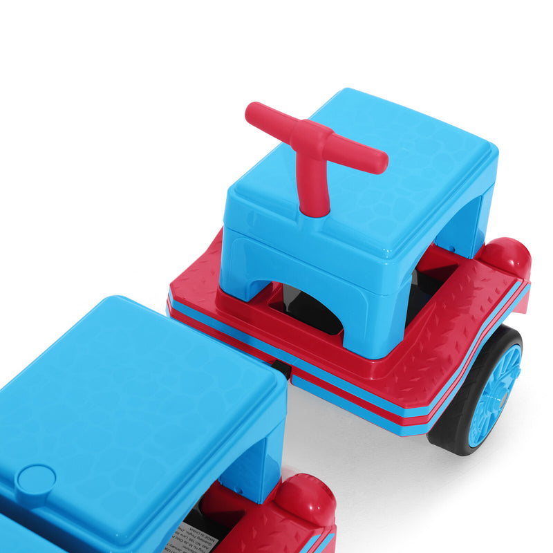 Large 12V Electric 2-Seater Blue Kids Ride-On Train with Carriage and 2 Speeds Magic Cars 16