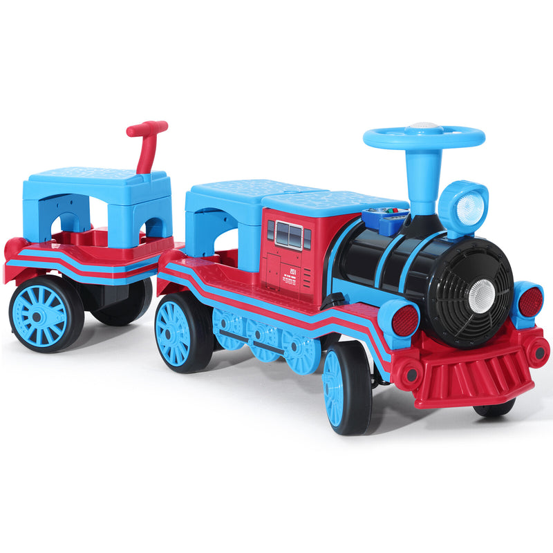 Large 12V Electric 2-Seater Blue Kids Ride-On Train with Carriage and 2 Speeds Magic Cars 19