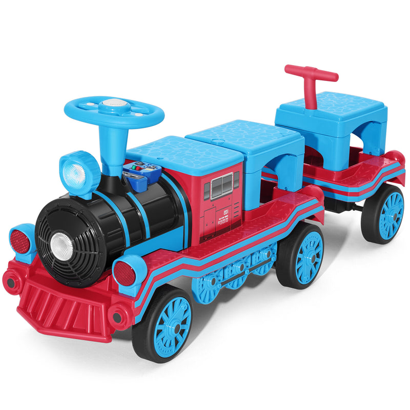 Large 12V Electric 2-Seater Blue Kids Ride-On Train with Carriage and 2 Speeds Magic Cars 20