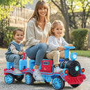 Large 12V Electric 2-Seater Blue Kids Ride-On Train with Carriage and 2 Speeds Magic Cars 2