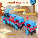 Large 12V Electric 2-Seater Blue Kids Ride-On Train with Carriage and 2 Speeds Magic Cars 4