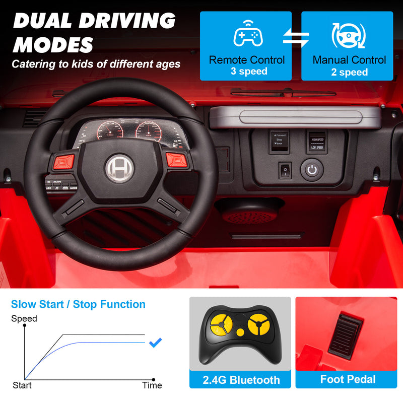 12V Red Kids 2-Seater Ride-On Truck with LED Lights, Music, and Remote Control Battery-Powered Car Magic Cars 7
