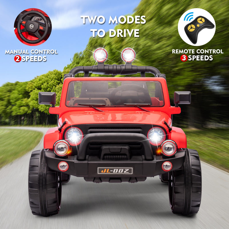 12V Red Kids 2-Seater Ride-On Truck with LED Lights, Music, and Remote Control Battery-Powered Car Magic Cars 9