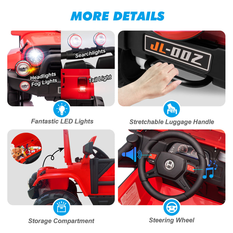 12V Red Electric Battery-Powered Kids Ride-On Truck with LED Lights, MP3, and Remote Control Magic Cars 14