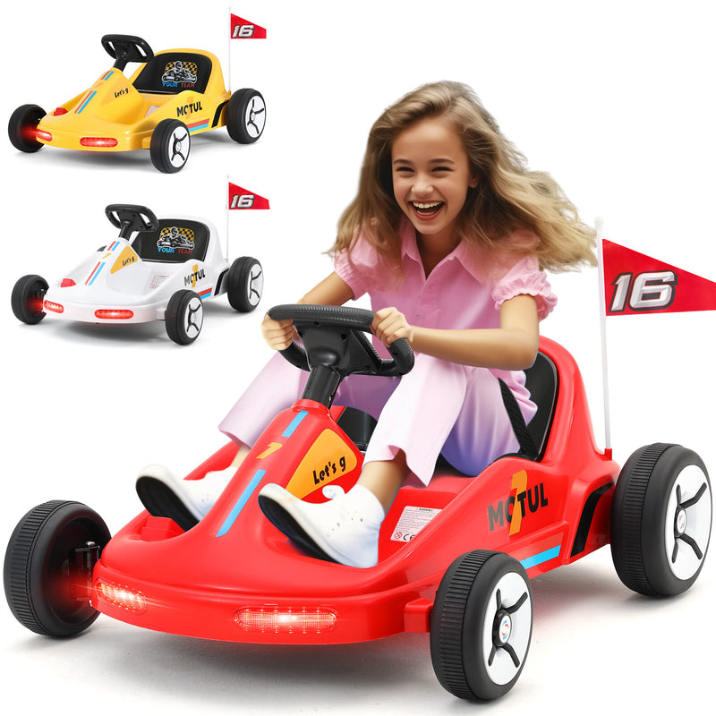 12V Battery-Powered Kids Ride-On Go Kart Car with Music and Remote Control, Red and Yellow Magic Cars 12
