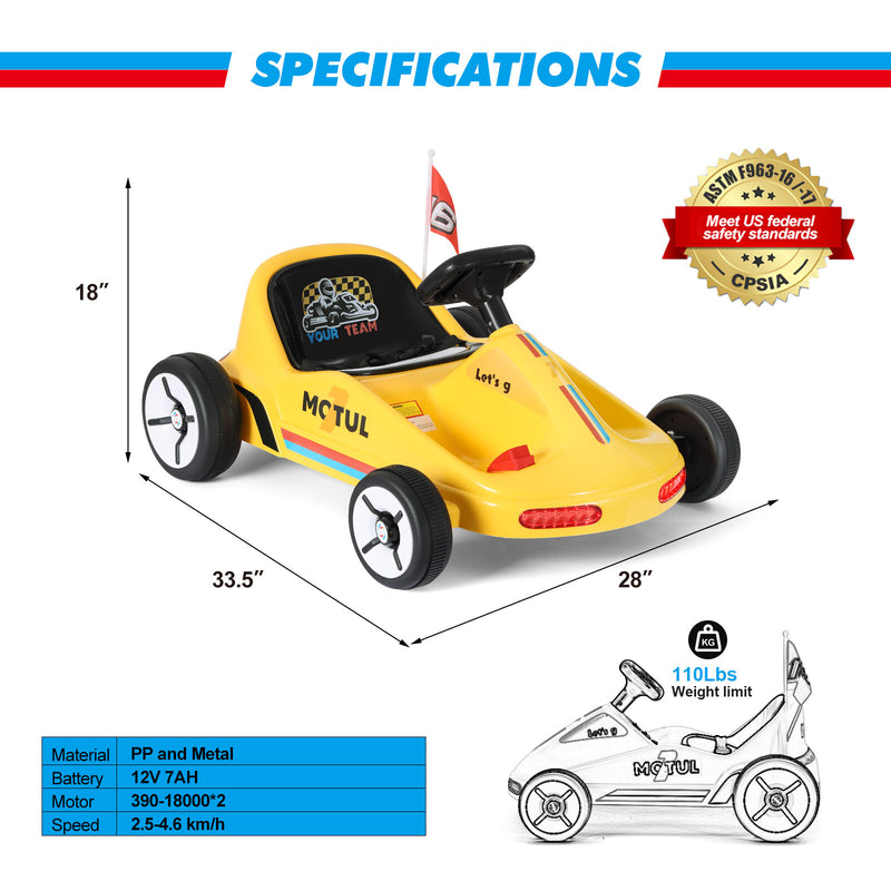 12V Battery-Powered Kids Ride-On Go Kart Car with Music and Remote Control, Red and Yellow Magic Cars 3