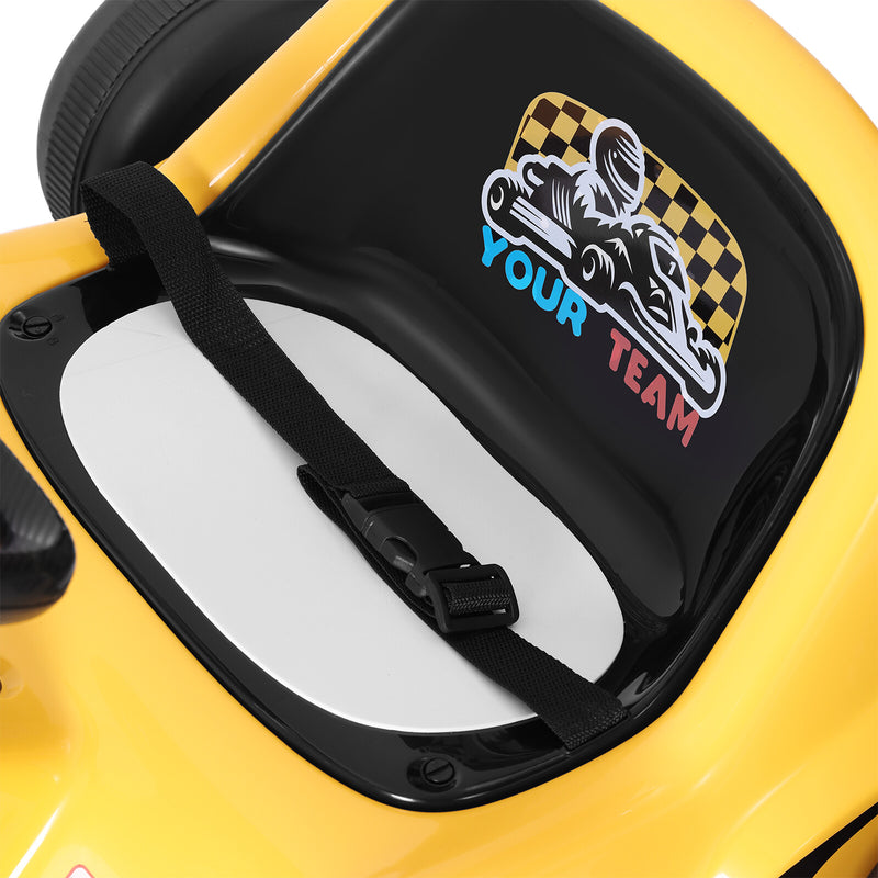 Yellow 12V Battery-Powered Kids Ride-On Go-Kart Car with 3 Speeds, Music, and Remote Control Magic Cars 11