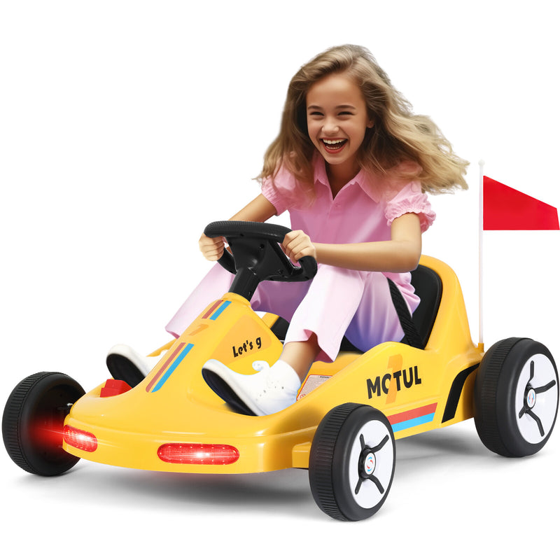 Yellow 12V Battery-Powered Kids Ride-On Go-Kart Car with 3 Speeds, Music, and Remote Control Magic Cars Variant 0