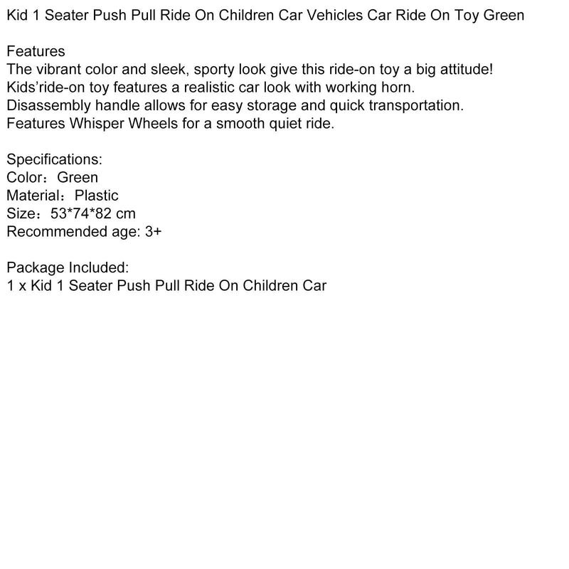 Green 1-Seater Push and Pull Ride-On Car Toy for Children Magic Cars 9
