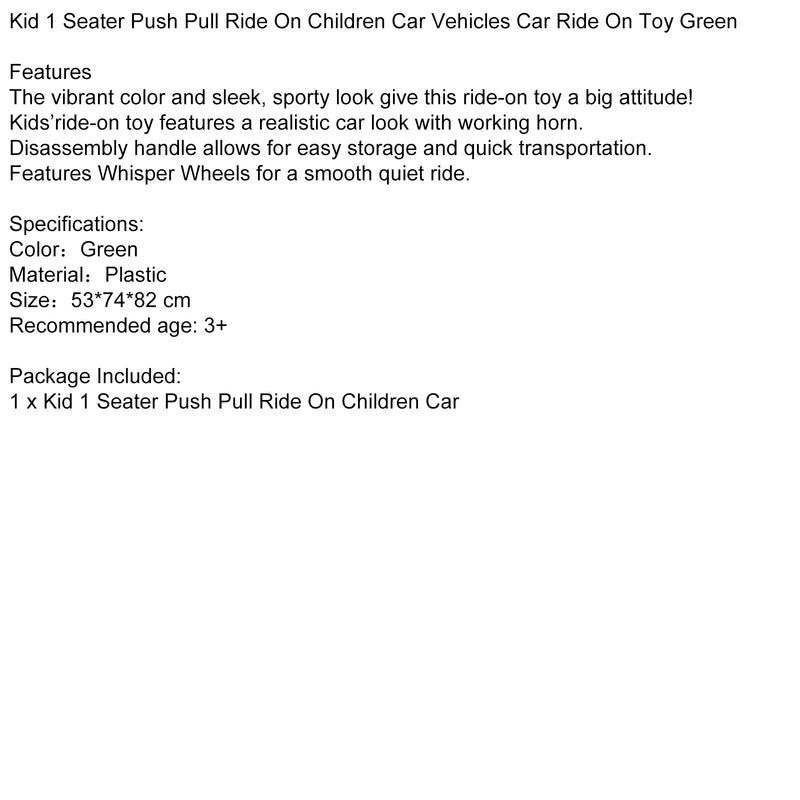 Green 1-Seater Push and Pull Ride-On Car Toy for Children Magic Cars 9