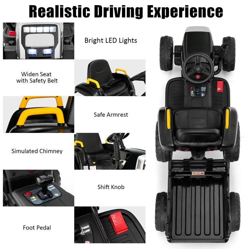 12-Volt Battery Powered Ride-On Construction Tractor with Remote Control, 1-Seater for Kids Magic Cars 12