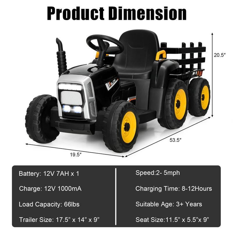 12-Volt Battery Powered Ride-On Construction Tractor with Remote Control, 1-Seater for Kids Magic Cars 8