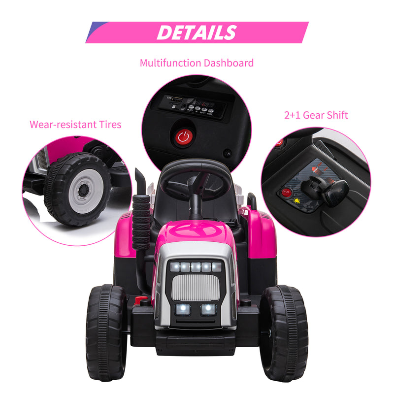 Kids Electric Tractor with Trailer for Ages 3-6, Remote Control, Gear Shift, MP3, LED Lights, USB Port Magic Cars 4