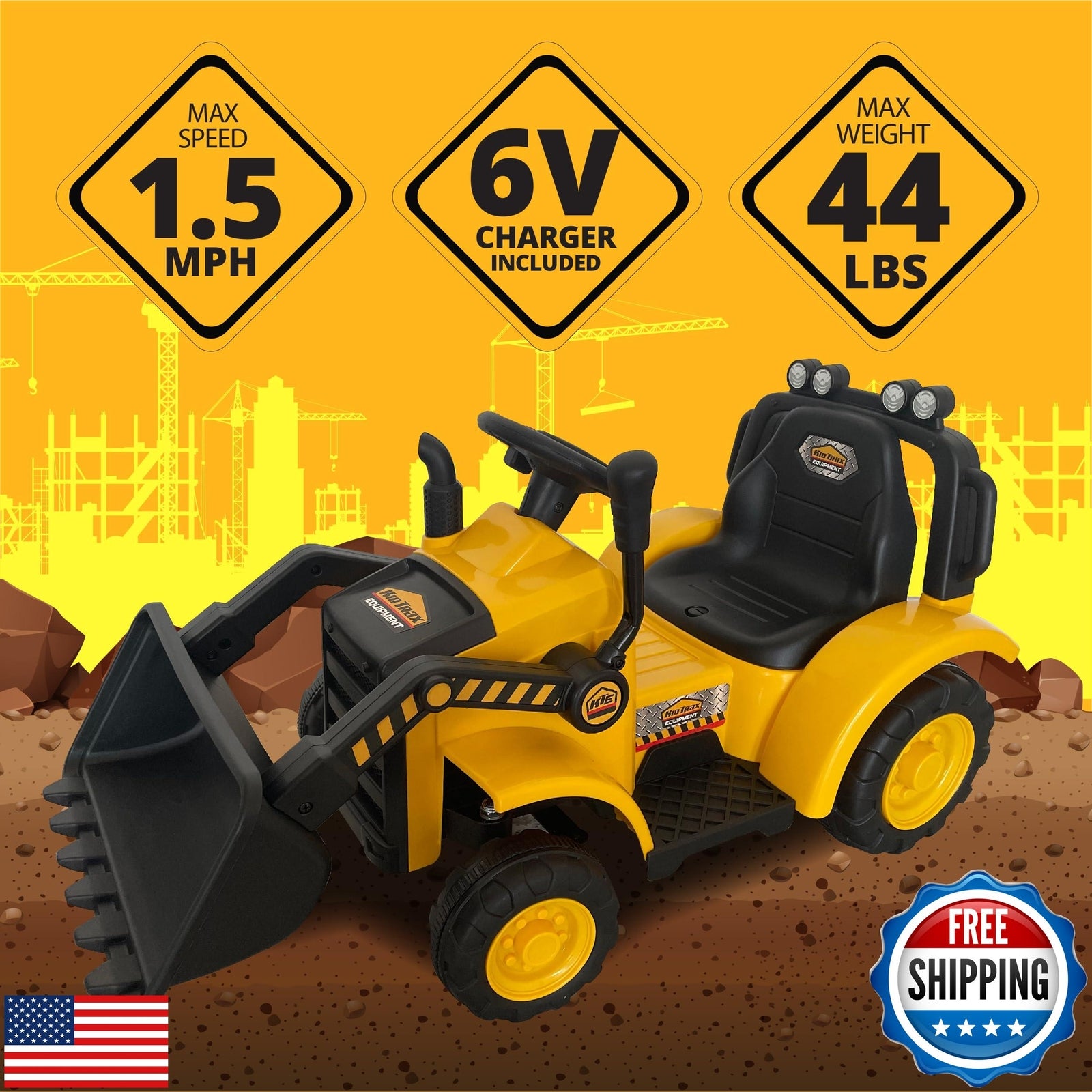 6V Front Loader Ride-On Toy for Kids 18-36 Months, Supports Up to 44 l