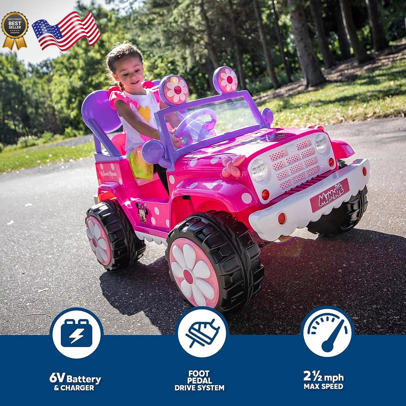 6V Minnie Mouse 4x4 Flower Power Battery-Powered Kids Ride-On Toy for Outdoor Use Magic Cars 2
