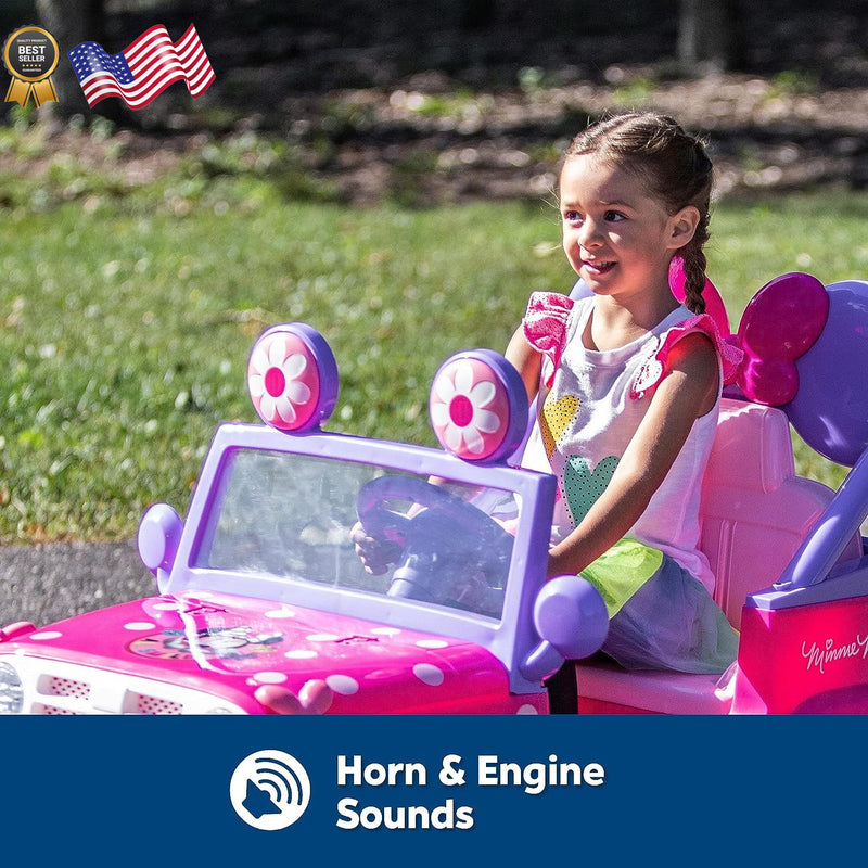 6V Minnie Mouse 4x4 Flower Power Battery-Powered Kids Ride-On Toy for Outdoor Use Magic Cars 3