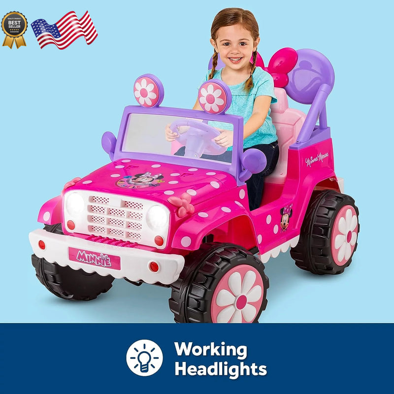 6V Minnie Mouse 4x4 Flower Power Battery-Powered Kids Ride-On Toy for Outdoor Use Magic Cars 4
