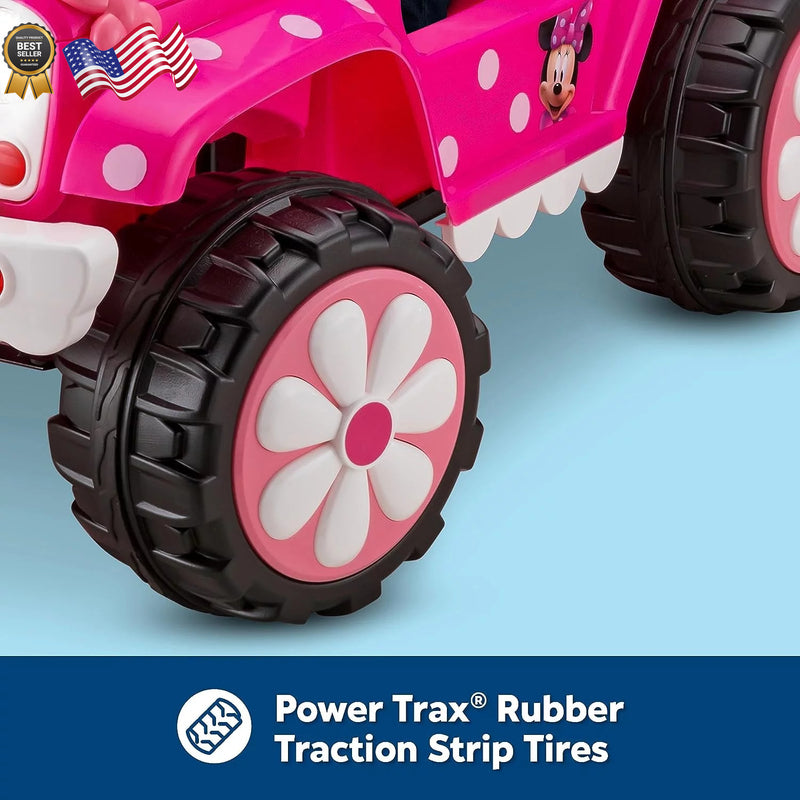 6V Minnie Mouse 4x4 Flower Power Battery-Powered Kids Ride-On Toy for Outdoor Use Magic Cars 5