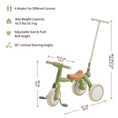 KPA3007E Green 4-in-1 Adjustable Toddler Tricycle with Push Handle for Ages 1-4 Magic Cars 1