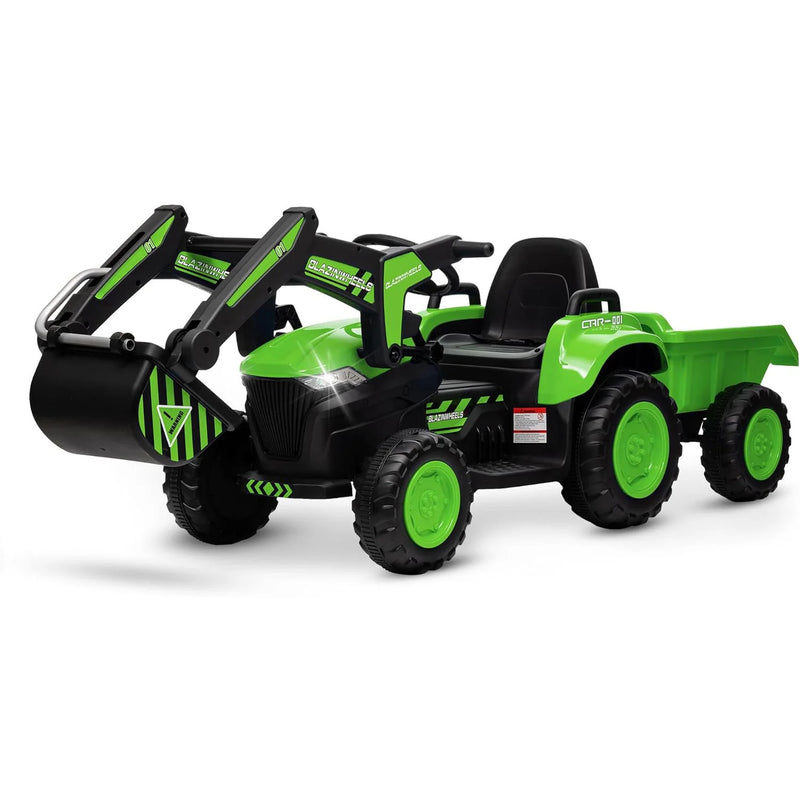 12V Kids Ride-On Excavator and Tractor with Detachable Trailer and Ride-On Car Set Magic Cars 10