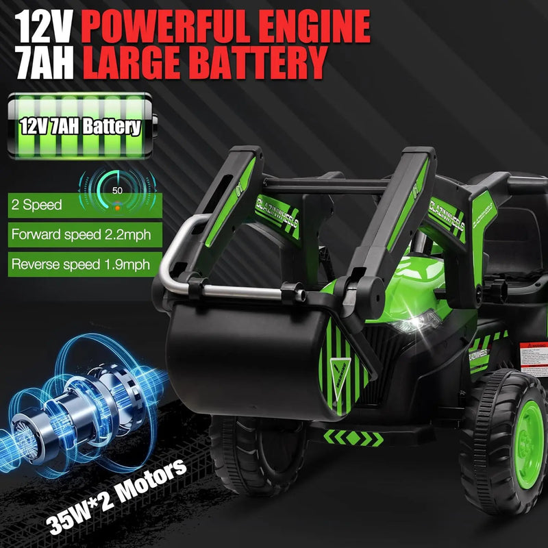 12V Kids Ride-On Excavator and Tractor with Detachable Trailer and Ride-On Car Set Magic Cars 4