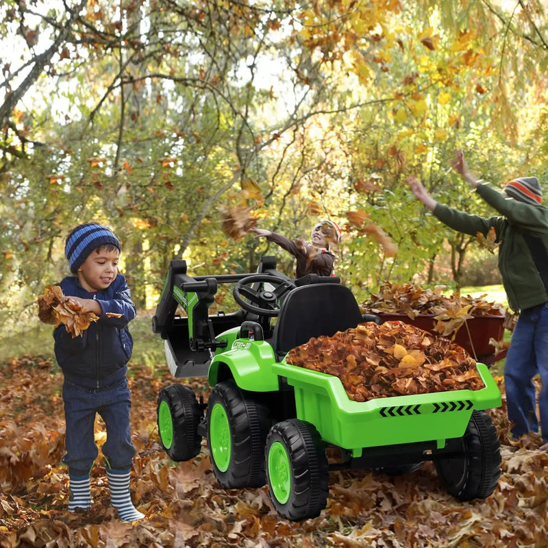 12V Kids Ride-On Excavator and Tractor with Detachable Trailer and Ride-On Car Set Magic Cars 6