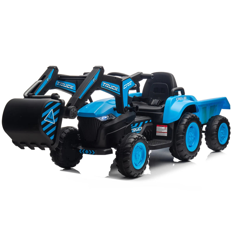 12V Kids Ride-On Excavator and Tractor with Detachable Trailer and Ride-On Car Set Magic Cars 7