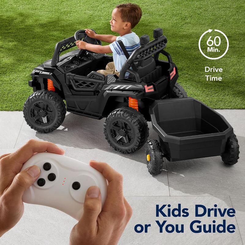 12V Kids Electric Ride-On UTV Car with Trailer, Parent Remote Control and LED Lights Magic Cars 2
