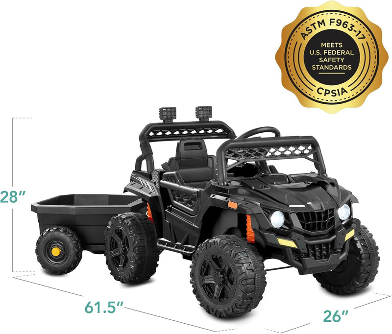 12V Kids Electric Ride-On UTV Car with Trailer, Parent Remote Control and LED Lights Magic Cars 8