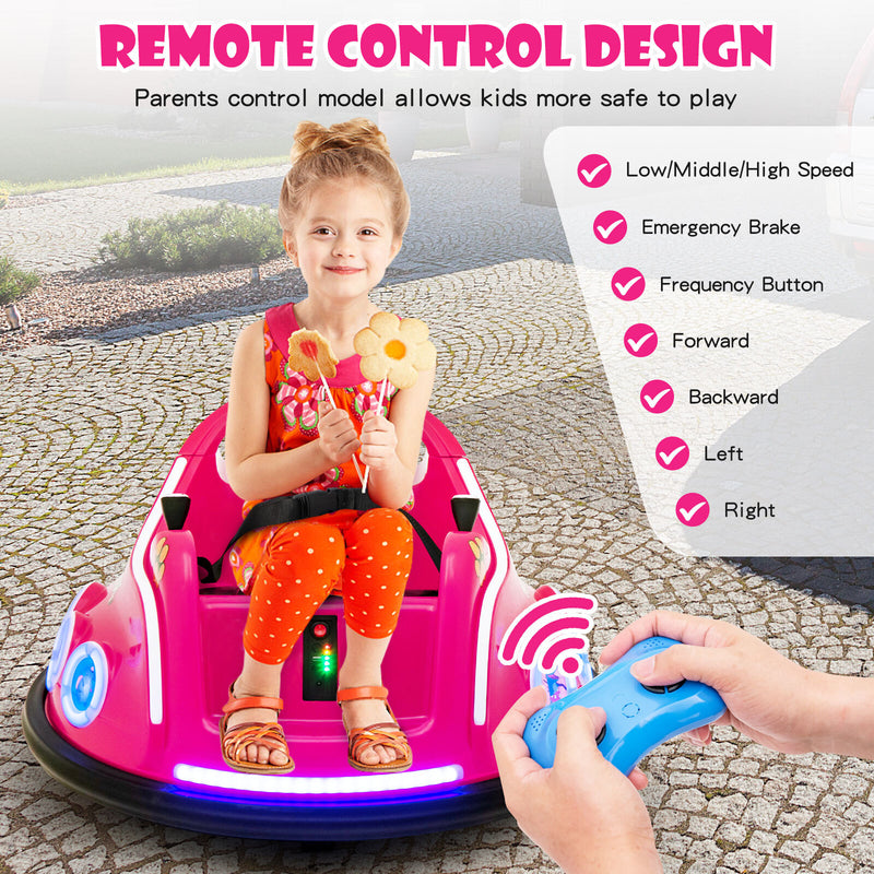 12V Kids Ride-On Bumper Car with Remote Control, Flashing LED Lights and Music, Pink Magic Cars 6