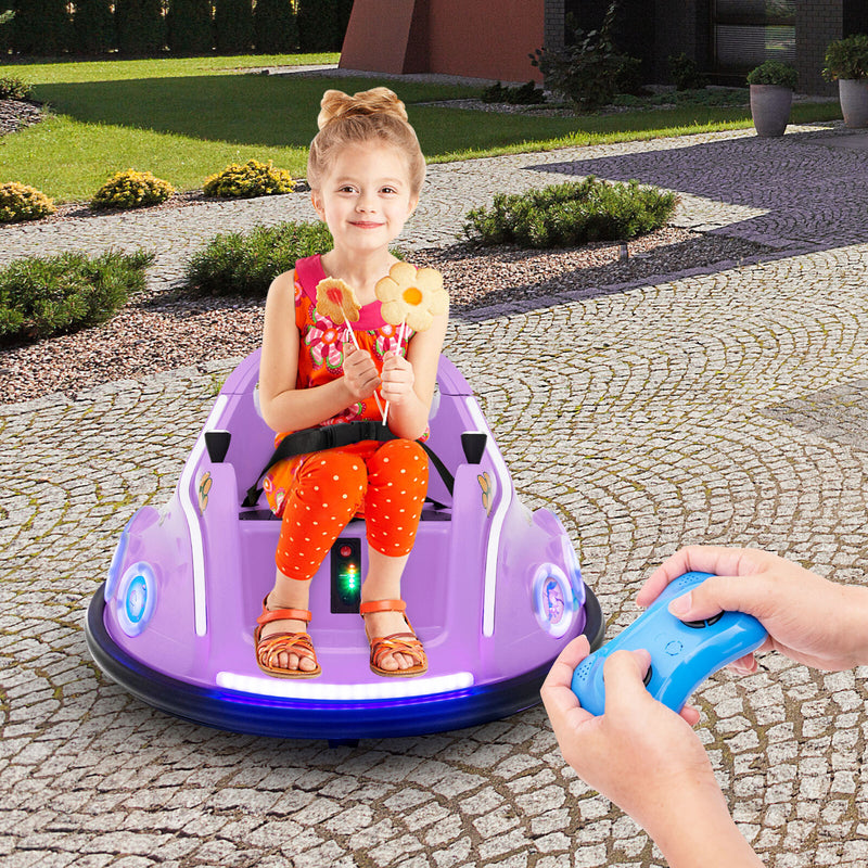 12V Kids Ride-On Bumper Car with Remote Control, Flashing LED Lights, and Music – Purple Magic Cars 2