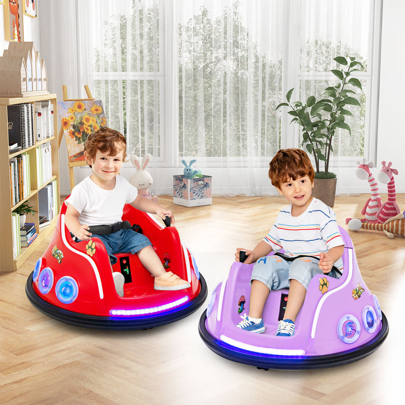 12V Kids Ride-On Bumper Car with Remote Control, Flashing LED Lights, and Music – Purple Magic Cars 3