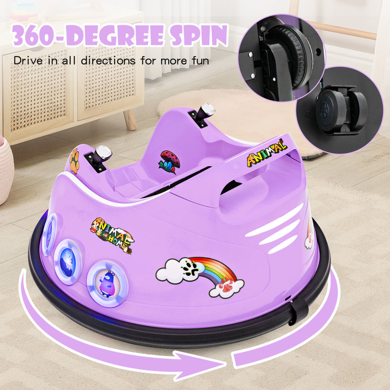 12V Kids Ride-On Bumper Car with Remote Control, Flashing LED Lights, and Music – Purple Magic Cars 4