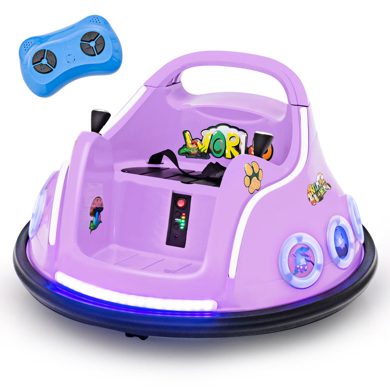 12V Kids Ride-On Bumper Car with Remote Control, Flashing LED Lights, and Music – Purple Magic Cars Variant 0